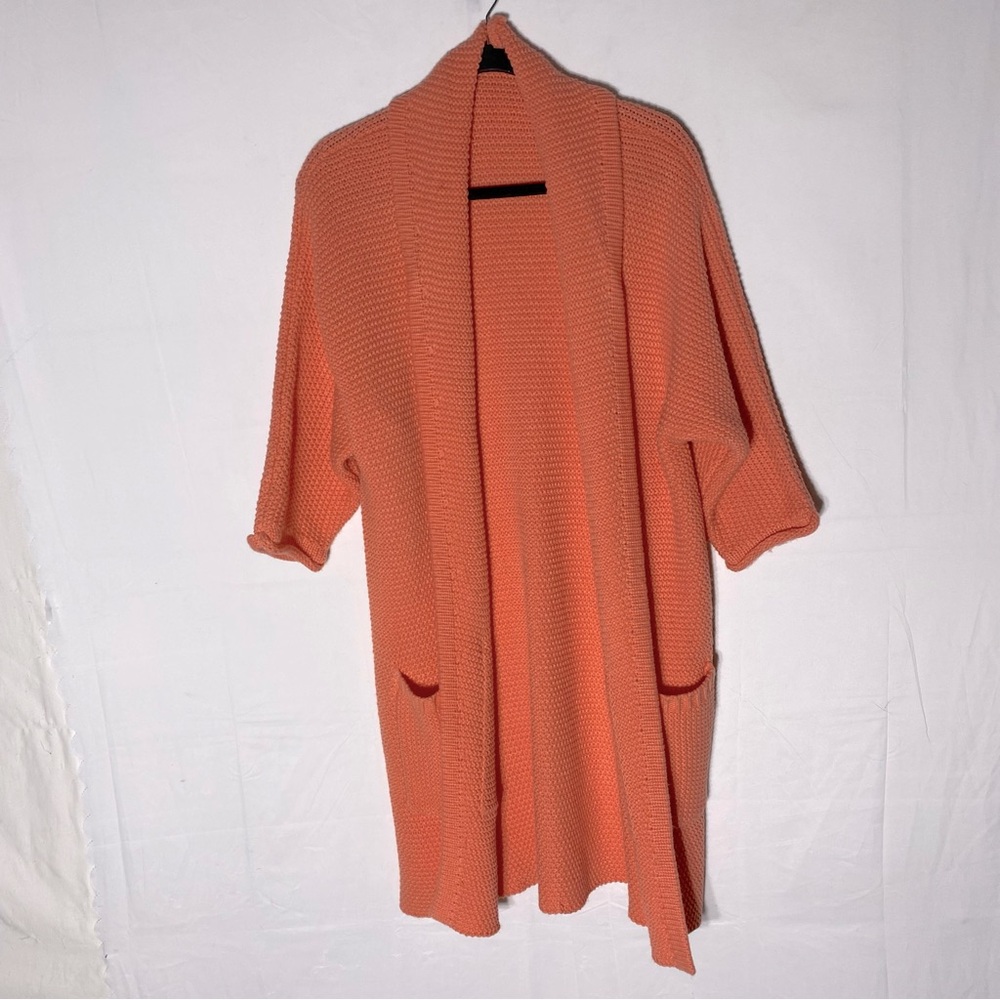 The Erinn Cardigan By The Skinny The Birds Papaya Coral Open Front Cottagecore